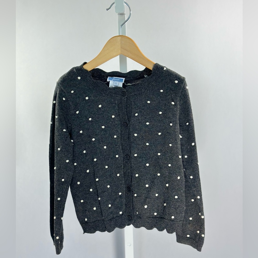 JACADI  Grey and White Polka Dot Cardigan Sweater